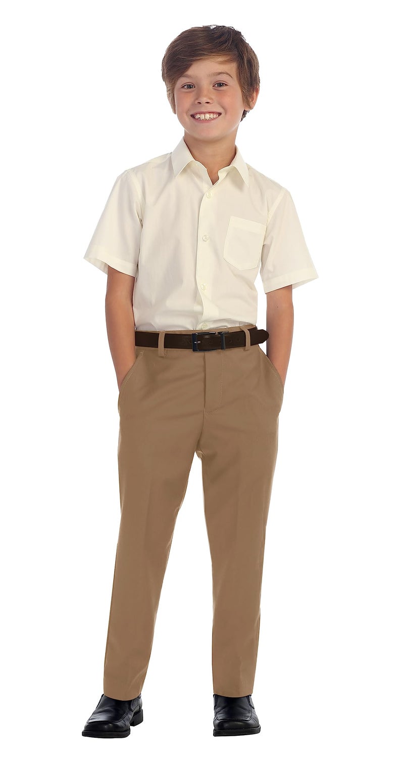 Gioberti Boys Flat Front Dress Pants, Khaki, 14 - Image 2